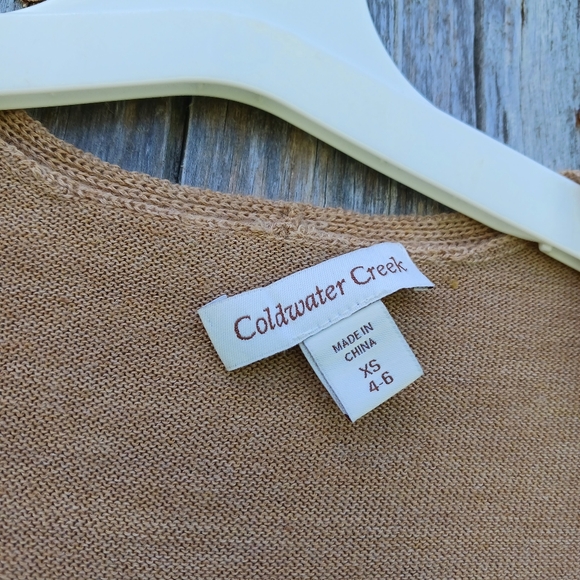COLDWATER CREEK Cardigan XS 4-6 Merino Wool Blend Open Front Dolman Sleeve Tan - Picture 5 of 5
